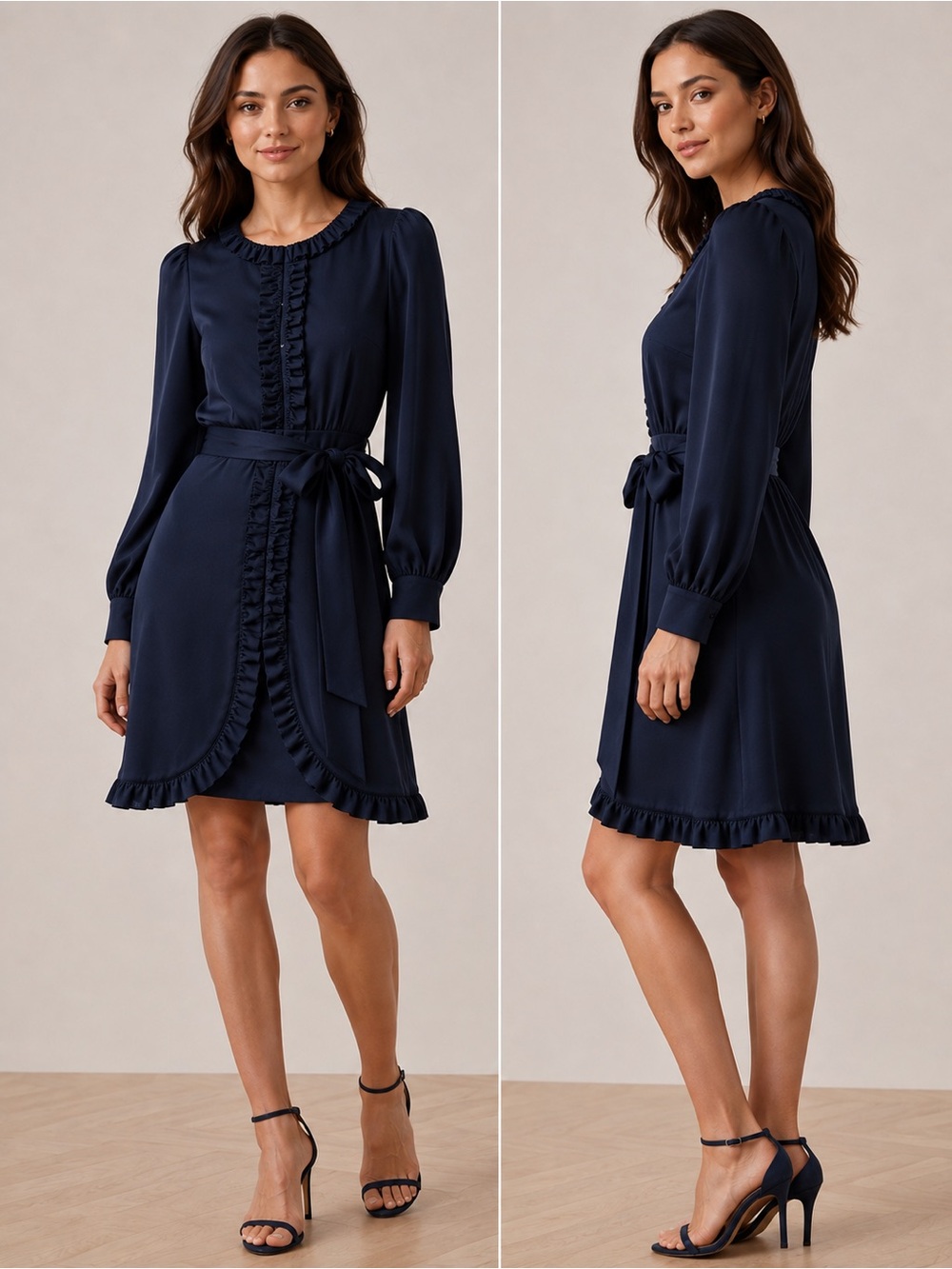 Marc Jacobs Navy blue Ruffle-Trim Long Sleeve Dress by Marc Jacobs